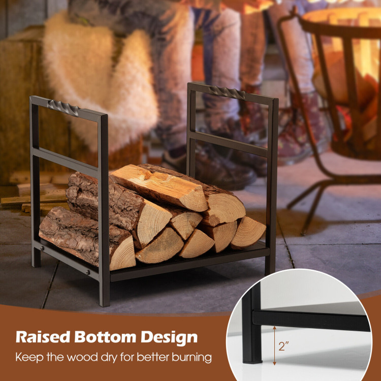 Firewood Log Rack with Unique Handle and Raised Feet-BlackCostway Gallery View 8 of 9